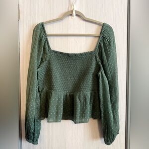 American Eagle Sage Green Smocked Square Neck Puff Sleeve Top – Size L